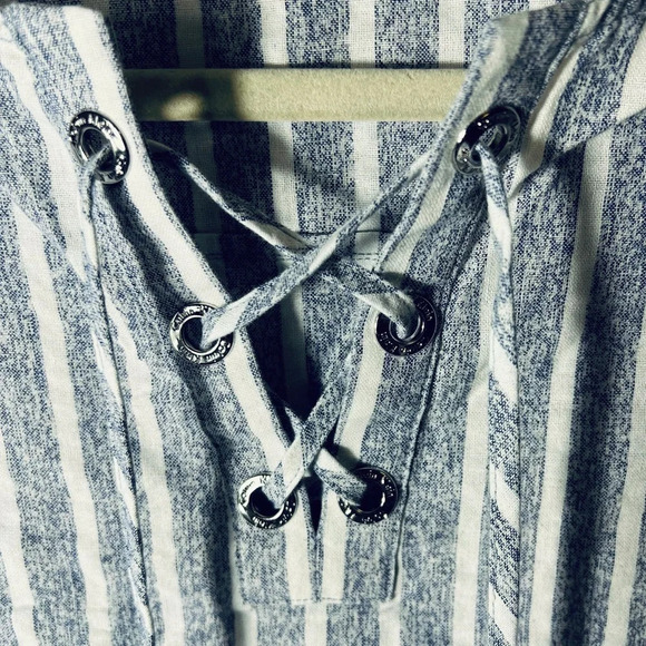 CALVIN KLEIN MEDIUM BOHO BEACH GREY WHITE STRIPPED BEACHY COASTAL INDIE BLOUSE - Picture 4 of 8